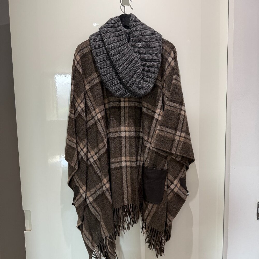 Max & Co Wool blend & real leather poncho/cape Brown Taupe